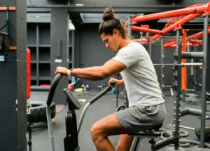 エアロバイクで運動する女性