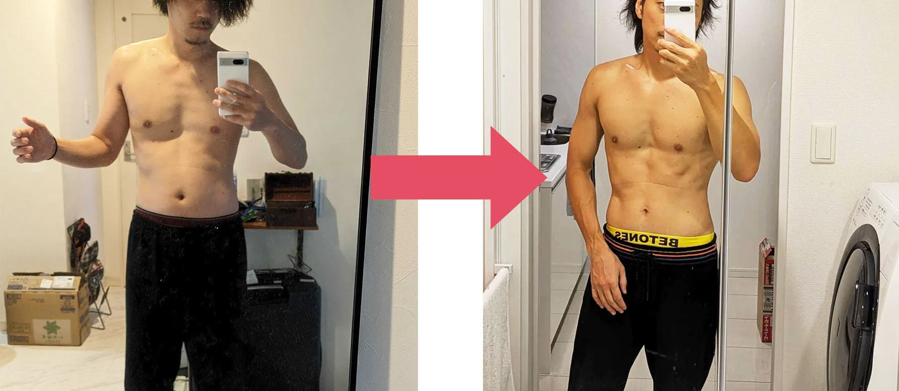 大阪市西区本町のパーソナルトレーニングジムFIT HIVE（フィットファイブ）　トレーニングを受けた男性のビフォーアフター画像