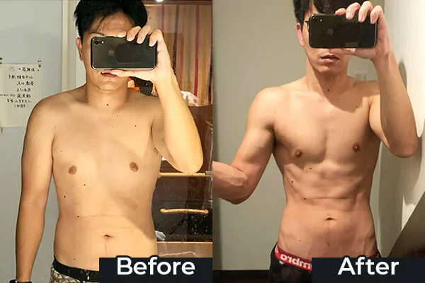 大阪市西区本町のパーソナルトレーニングジムFIT HIVE（フィットファイブ）　　でトレーニングを受けた30代男性のお客様のビフォーアフター