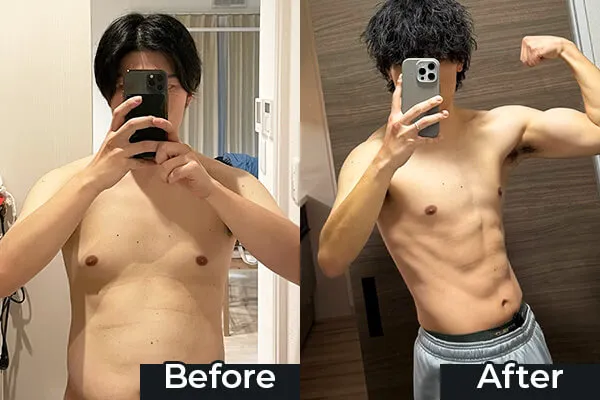 大阪市西区本町のパーソナルトレーニングジムFIT HIVE（フィットファイブ）　　でトレーニングを受けた20代男性のお客様のビフォーアフター